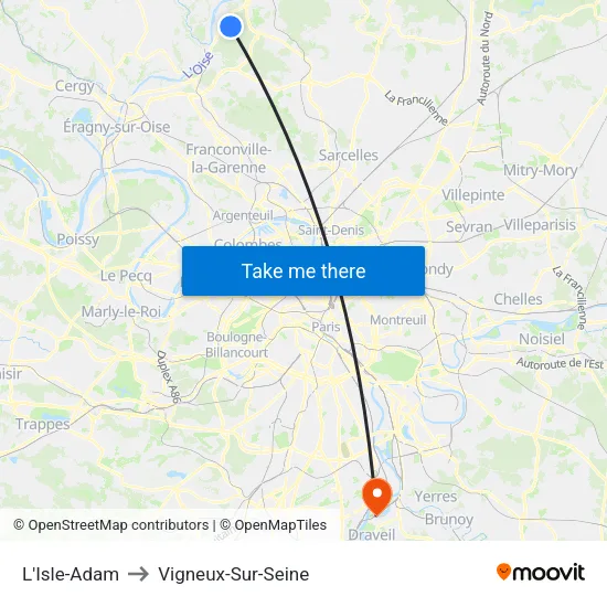 L'Isle-Adam to Vigneux-Sur-Seine map