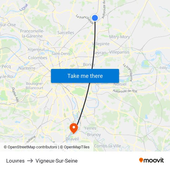 Louvres to Vigneux-Sur-Seine map
