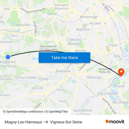 Magny-Les-Hameaux to Vigneux-Sur-Seine map