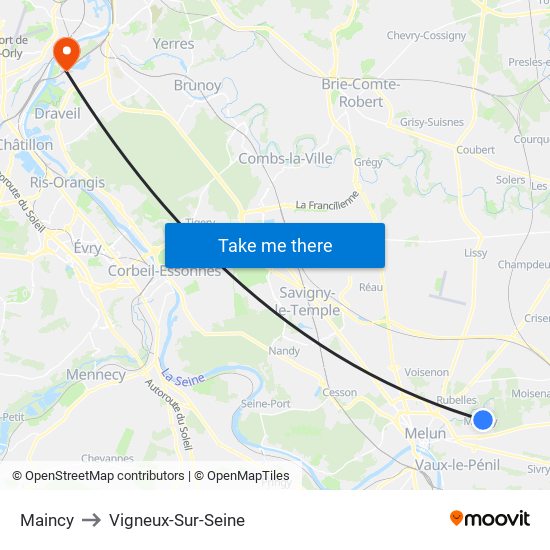 Maincy to Vigneux-Sur-Seine map