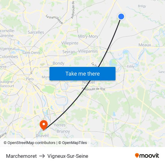 Marchemoret to Vigneux-Sur-Seine map