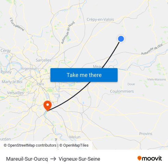 Mareuil-Sur-Ourcq to Vigneux-Sur-Seine map