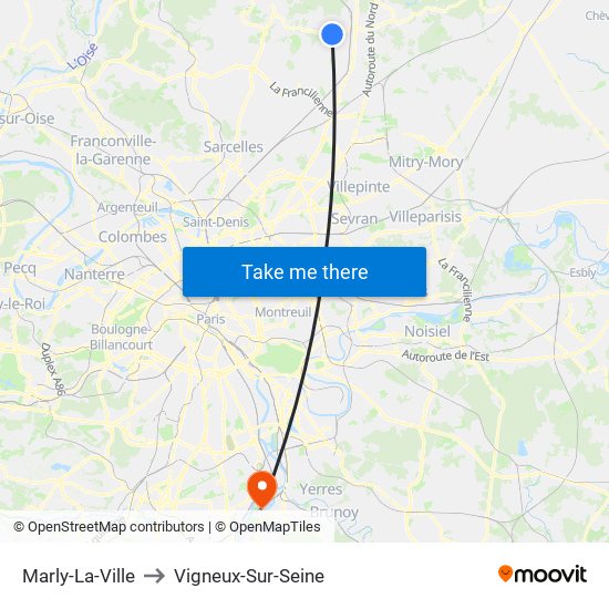Marly-La-Ville to Vigneux-Sur-Seine map