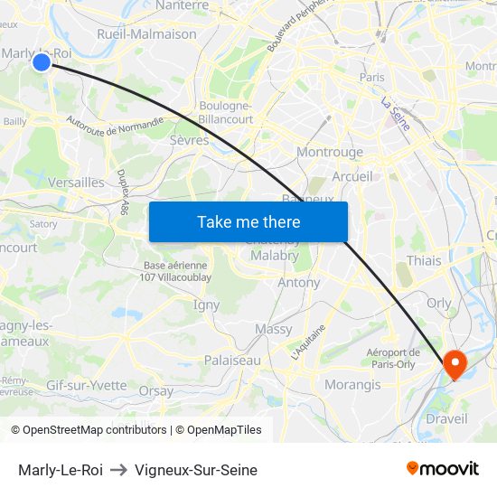 Marly-Le-Roi to Vigneux-Sur-Seine map
