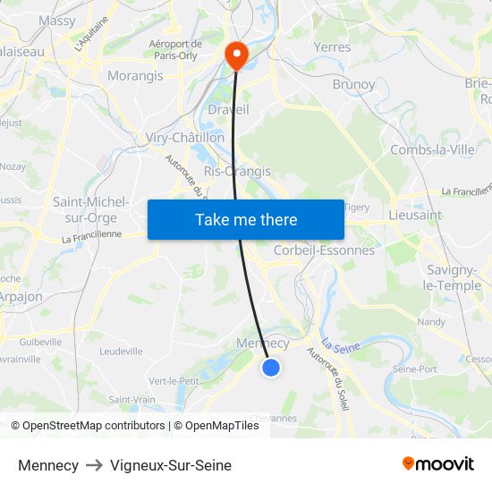Mennecy to Vigneux-Sur-Seine map