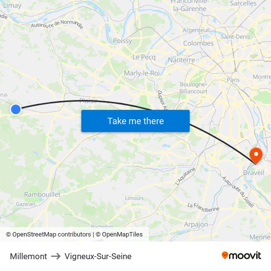 Millemont to Vigneux-Sur-Seine map
