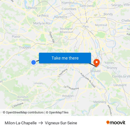 Milon-La-Chapelle to Vigneux-Sur-Seine map