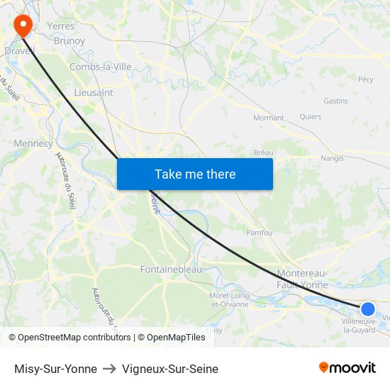 Misy-Sur-Yonne to Vigneux-Sur-Seine map