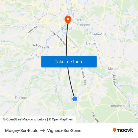 Moigny-Sur-Ecole to Vigneux-Sur-Seine map