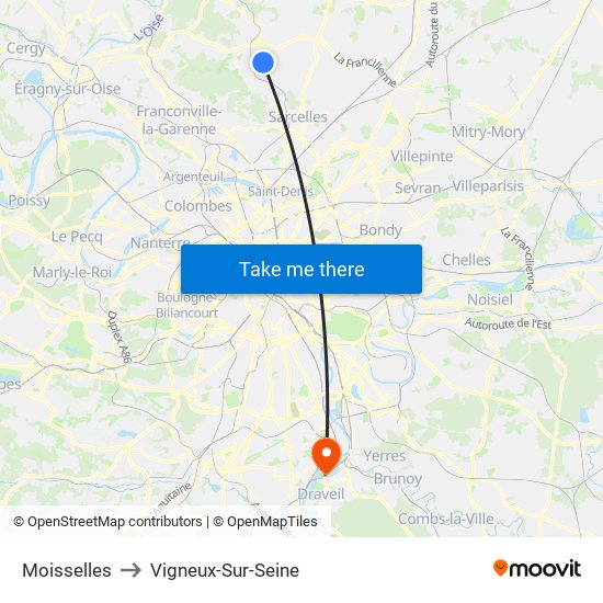 Moisselles to Vigneux-Sur-Seine map