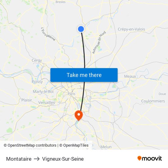 Montataire to Vigneux-Sur-Seine map