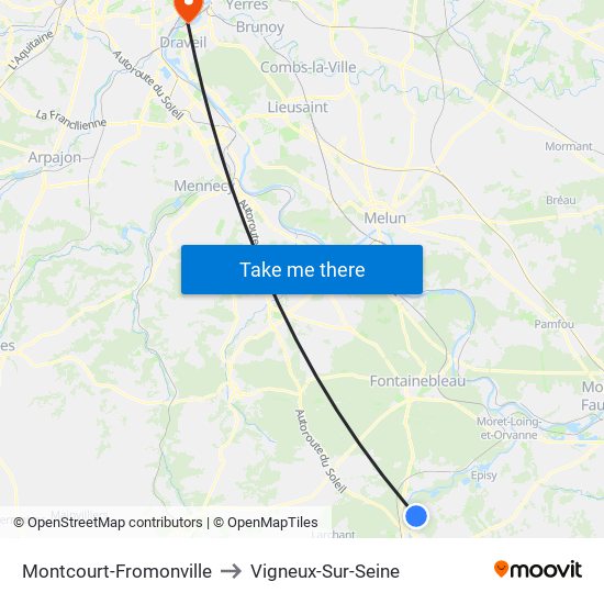 Montcourt-Fromonville to Vigneux-Sur-Seine map