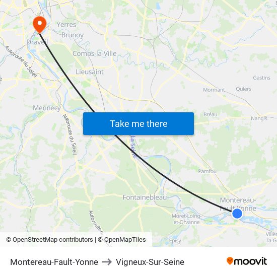 Montereau-Fault-Yonne to Vigneux-Sur-Seine map