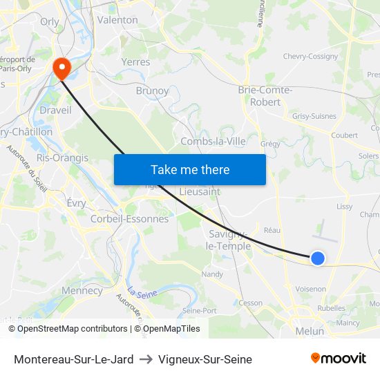 Montereau-Sur-Le-Jard to Vigneux-Sur-Seine map