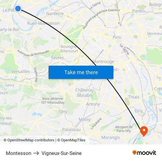 Montesson to Vigneux-Sur-Seine map