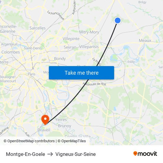 Montge-En-Goele to Vigneux-Sur-Seine map