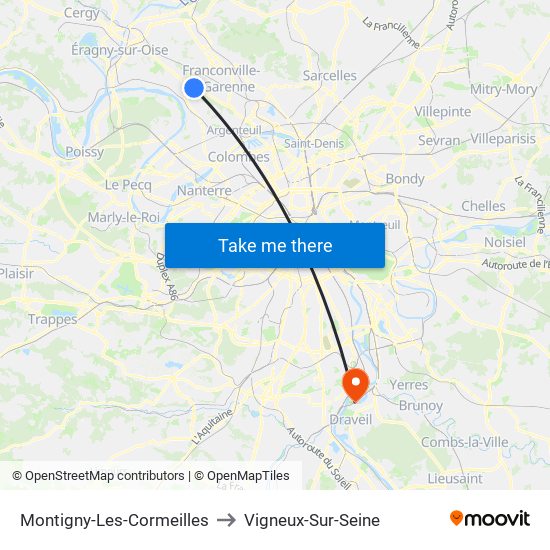 Montigny-Les-Cormeilles to Vigneux-Sur-Seine map