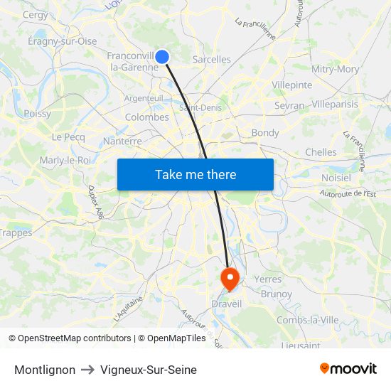 Montlignon to Vigneux-Sur-Seine map