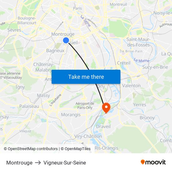 Montrouge to Vigneux-Sur-Seine map