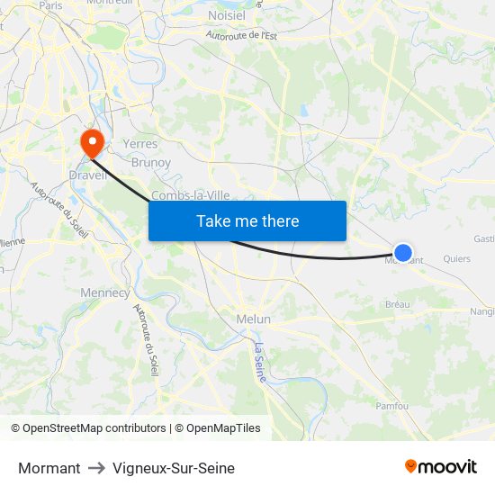 Mormant to Vigneux-Sur-Seine map