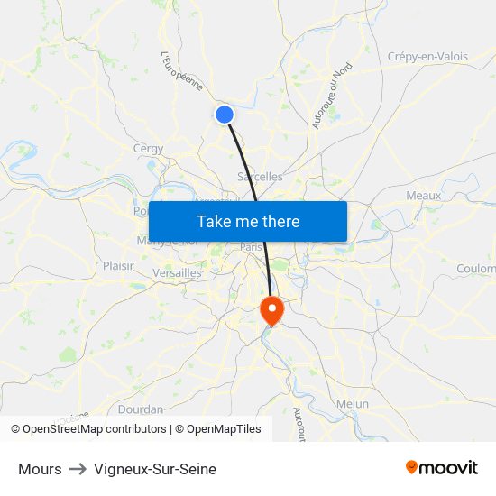 Mours to Vigneux-Sur-Seine map