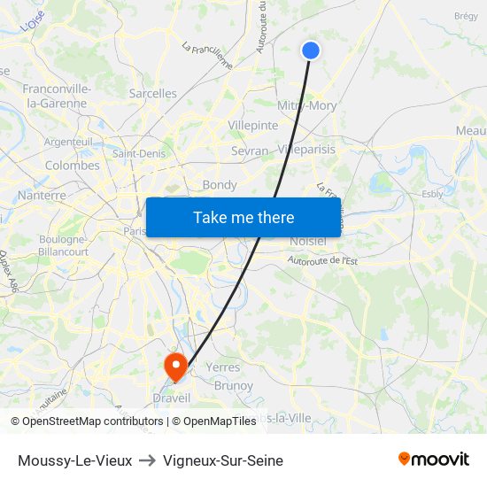 Moussy-Le-Vieux to Vigneux-Sur-Seine map