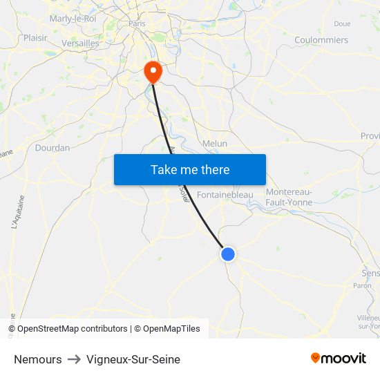 Nemours to Vigneux-Sur-Seine map