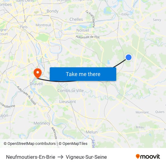 Neufmoutiers-En-Brie to Vigneux-Sur-Seine map