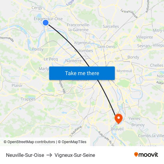 Neuville-Sur-Oise to Vigneux-Sur-Seine map