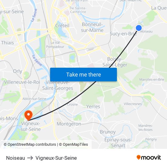 Noiseau to Vigneux-Sur-Seine map