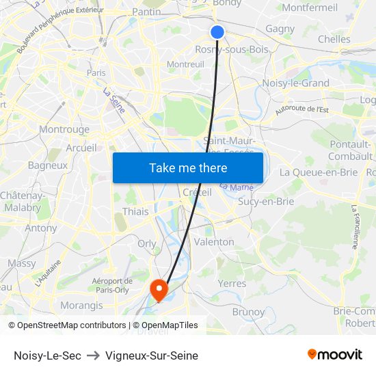 Noisy-Le-Sec to Vigneux-Sur-Seine map