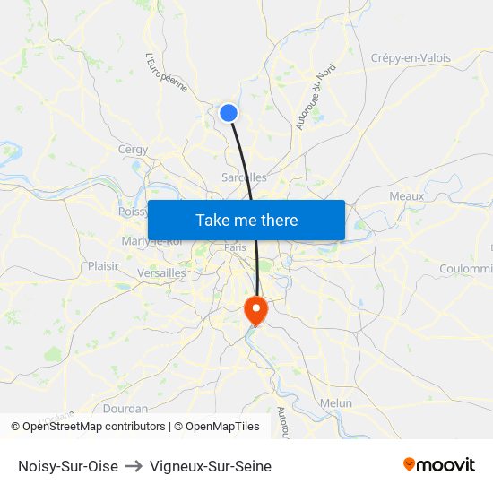 Noisy-Sur-Oise to Vigneux-Sur-Seine map