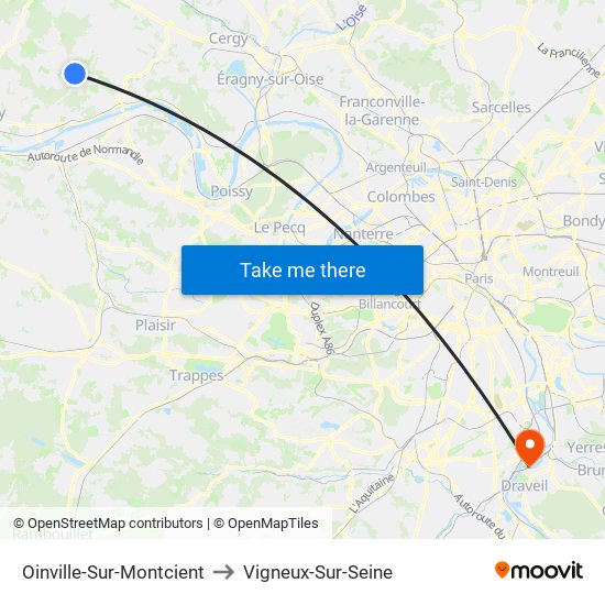 Oinville-Sur-Montcient to Vigneux-Sur-Seine map