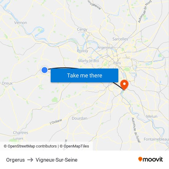 Orgerus to Vigneux-Sur-Seine map