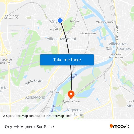Orly to Vigneux-Sur-Seine map