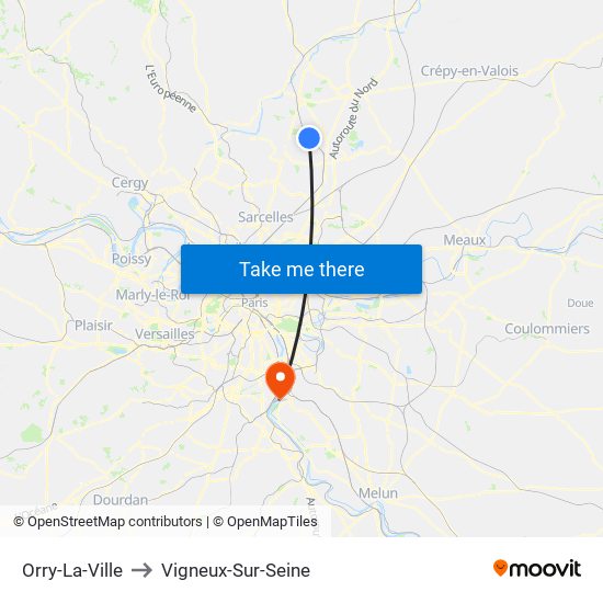 Orry-La-Ville to Vigneux-Sur-Seine map