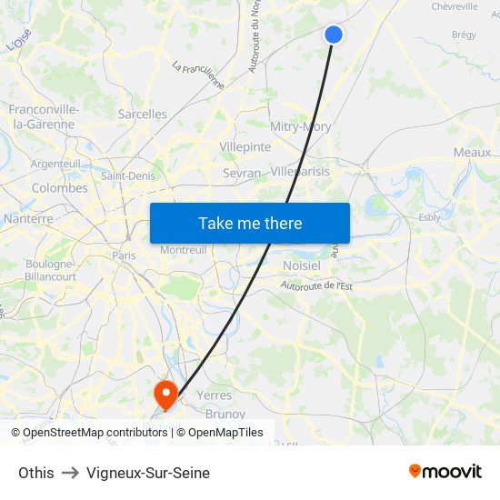 Othis to Vigneux-Sur-Seine map