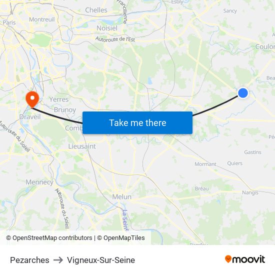 Pezarches to Vigneux-Sur-Seine map