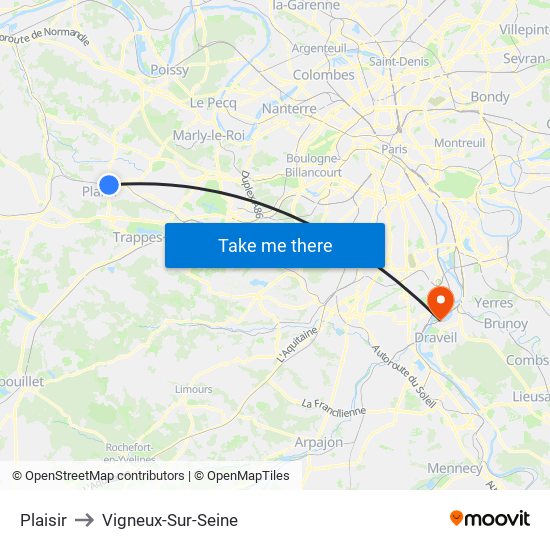Plaisir to Vigneux-Sur-Seine map