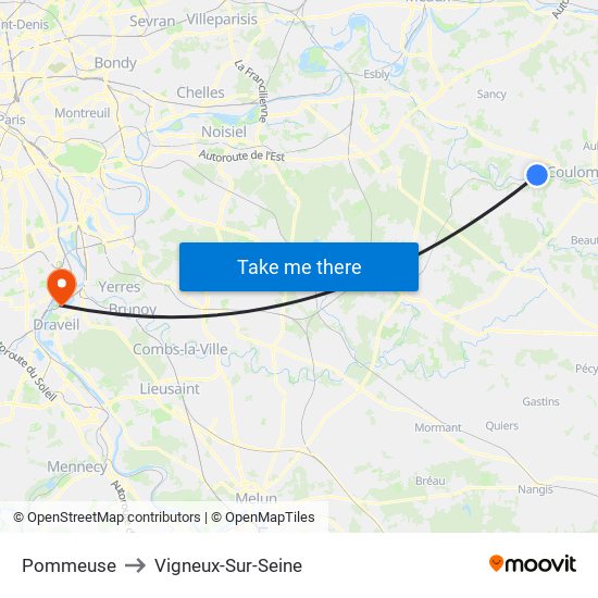Pommeuse to Vigneux-Sur-Seine map