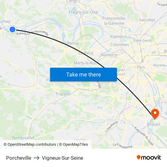 Porcheville to Vigneux-Sur-Seine map