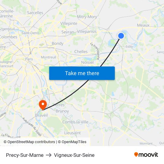 Precy-Sur-Marne to Vigneux-Sur-Seine map