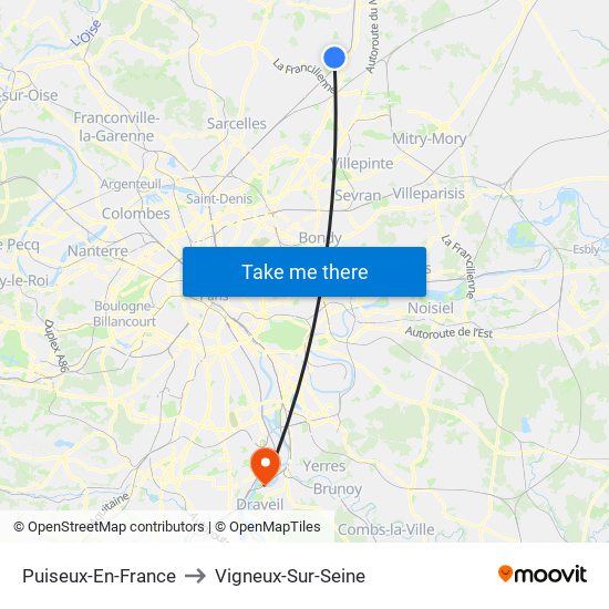 Puiseux-En-France to Vigneux-Sur-Seine map