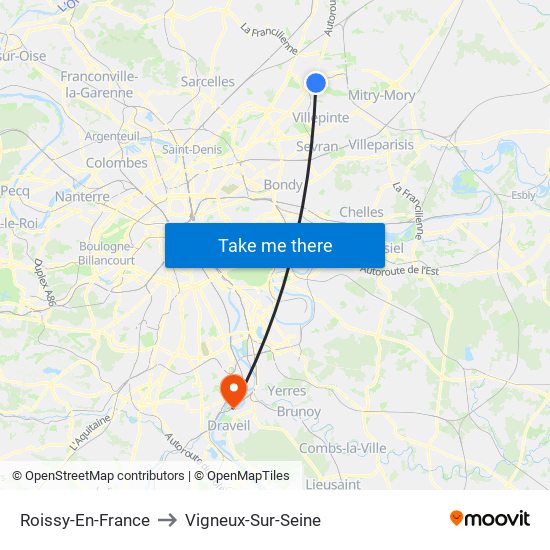 Roissy-En-France to Vigneux-Sur-Seine map