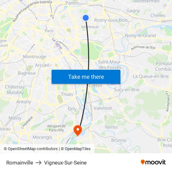 Romainville to Vigneux-Sur-Seine map