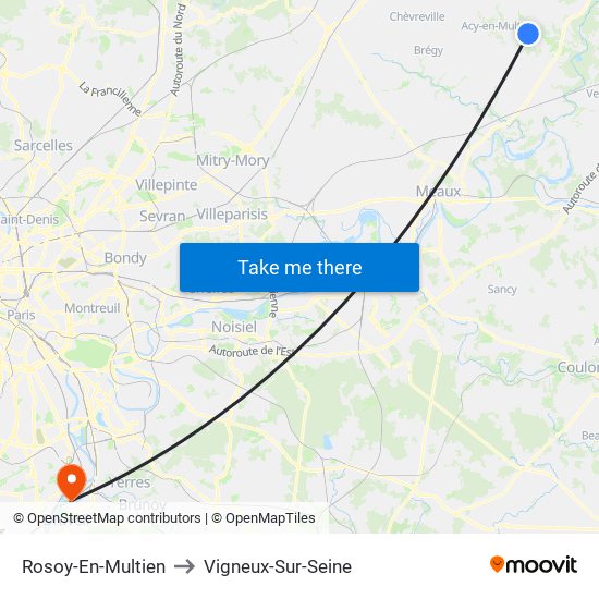 Rosoy-En-Multien to Vigneux-Sur-Seine map