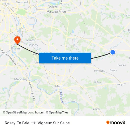 Rozay-En-Brie to Vigneux-Sur-Seine map