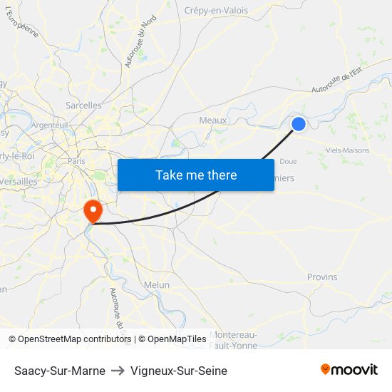 Saacy-Sur-Marne to Vigneux-Sur-Seine map