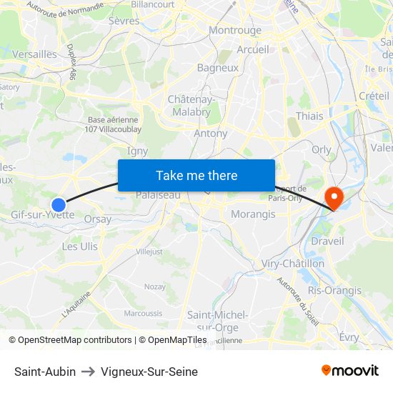 Saint-Aubin to Vigneux-Sur-Seine map
