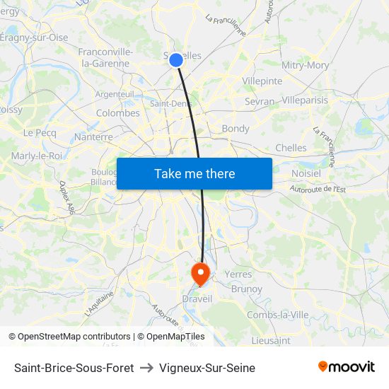 Saint-Brice-Sous-Foret to Vigneux-Sur-Seine map